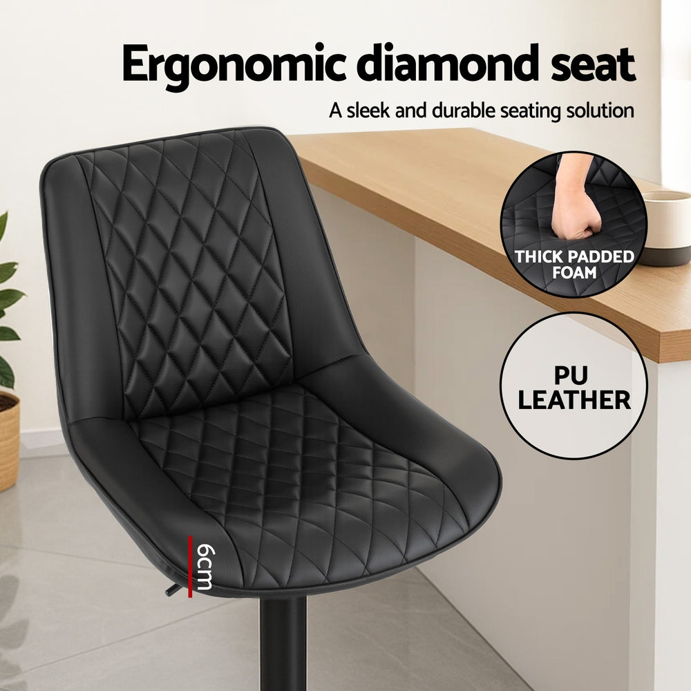 Artiss 4x Bar Stools Kitchen Swivel Gas Lift Counter Chair Diamond Leather Black-Furniture > Bar Stools & Chairs > Table & Bar Stools-PEROZ Accessories