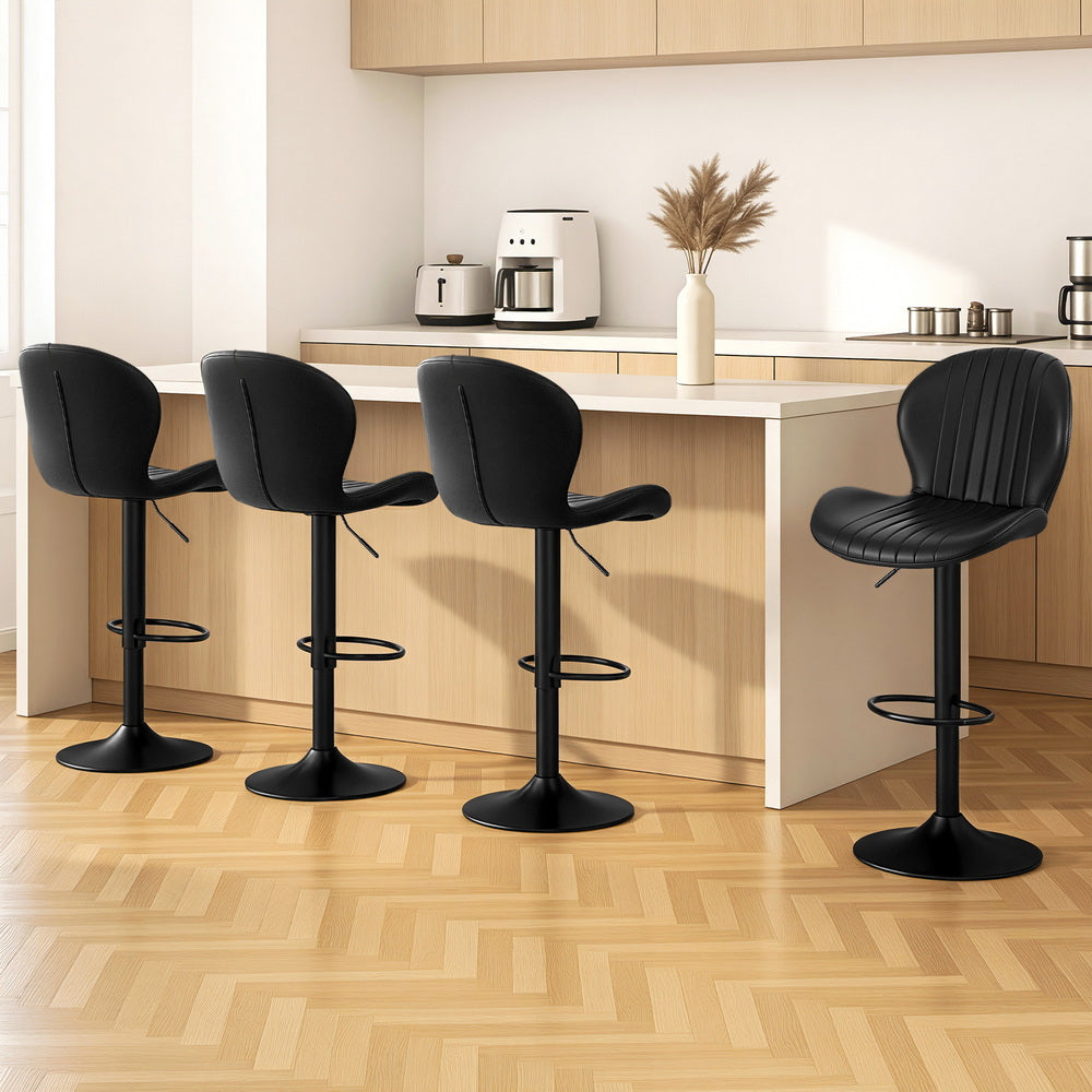 Artiss 4x Bar Stools Kitchen Swivel Gas Lift Counter Chair Shell Leather Black-Furniture > Bar Stools & Chairs > Table & Bar Stools-PEROZ Accessories