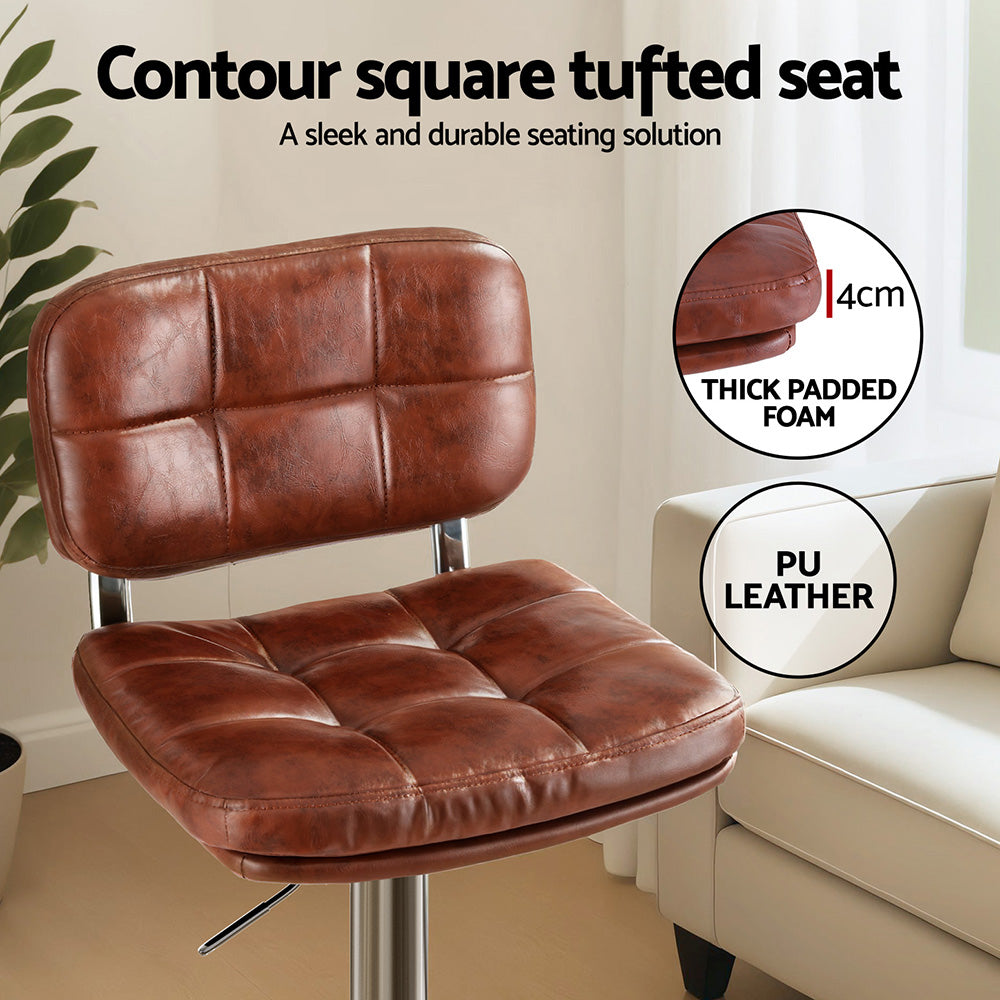 Artiss 4x Bar Stools Kitchen Swivel Gas Lift Counter Chair Tuft PU Leather Brown-Furniture > Bar Stools & Chairs > Table & Bar Stools-PEROZ Accessories