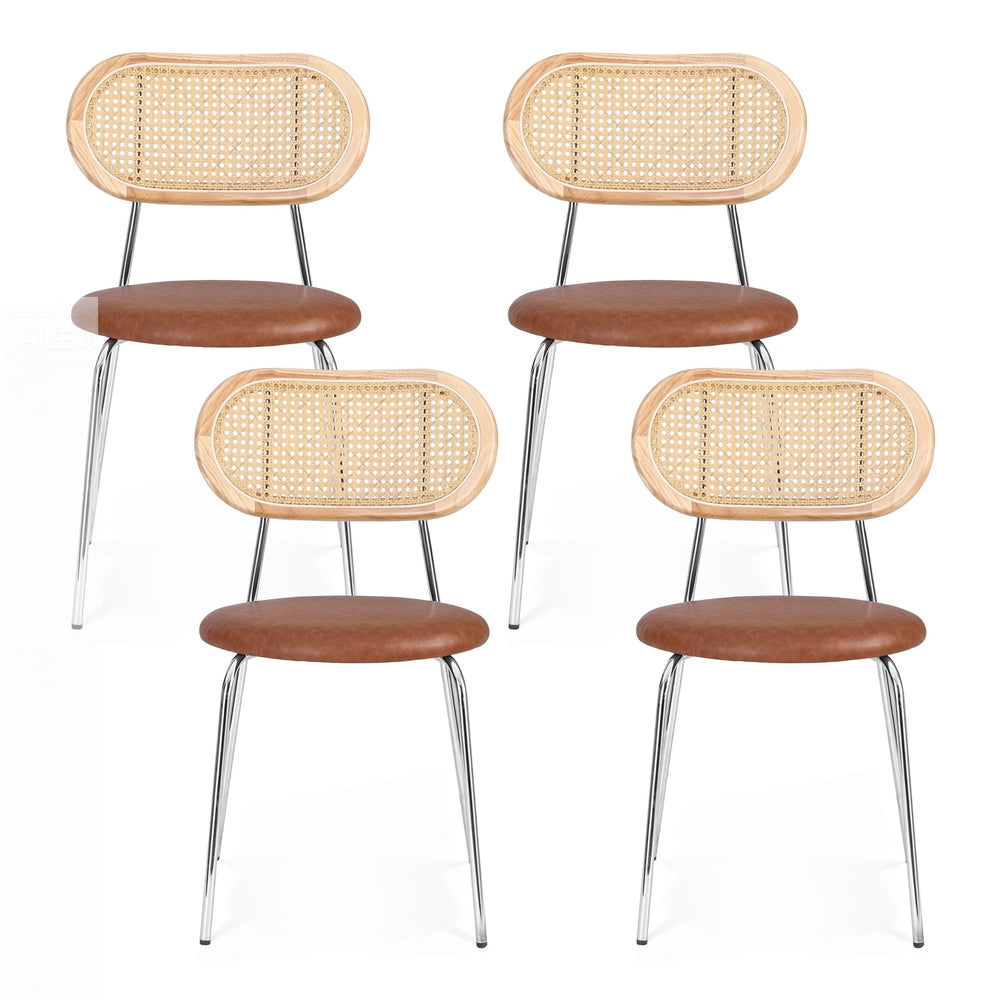 Artiss 4x Dining Chairs PU Leather Rattan Kitchen Lounge Cafe Accent Chair Brown-Furniture > Dining > Kitchen & Dining Chairs-PEROZ Accessories