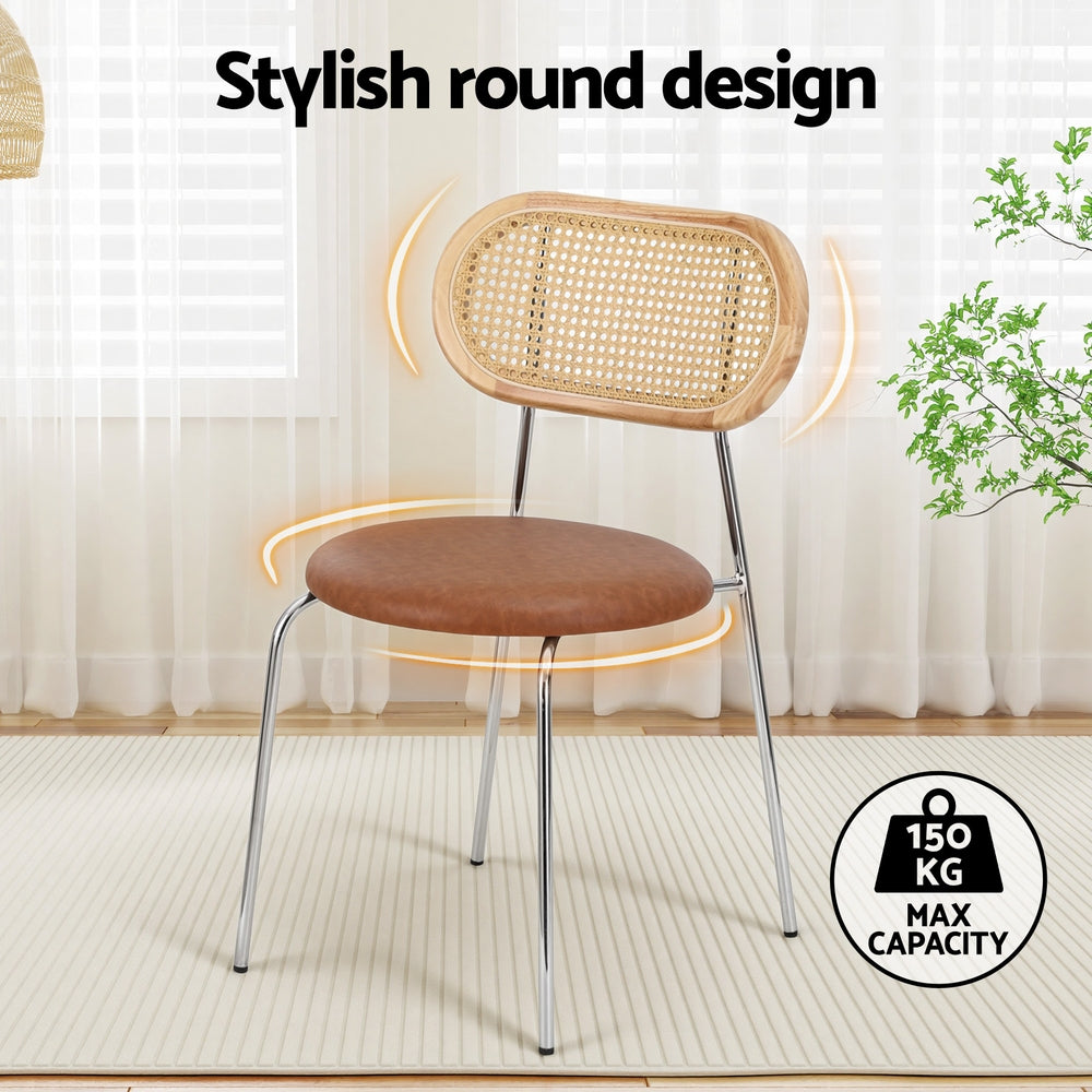 Artiss 4x Dining Chairs PU Leather Rattan Kitchen Lounge Cafe Accent Chair Brown-Furniture > Dining > Kitchen & Dining Chairs-PEROZ Accessories