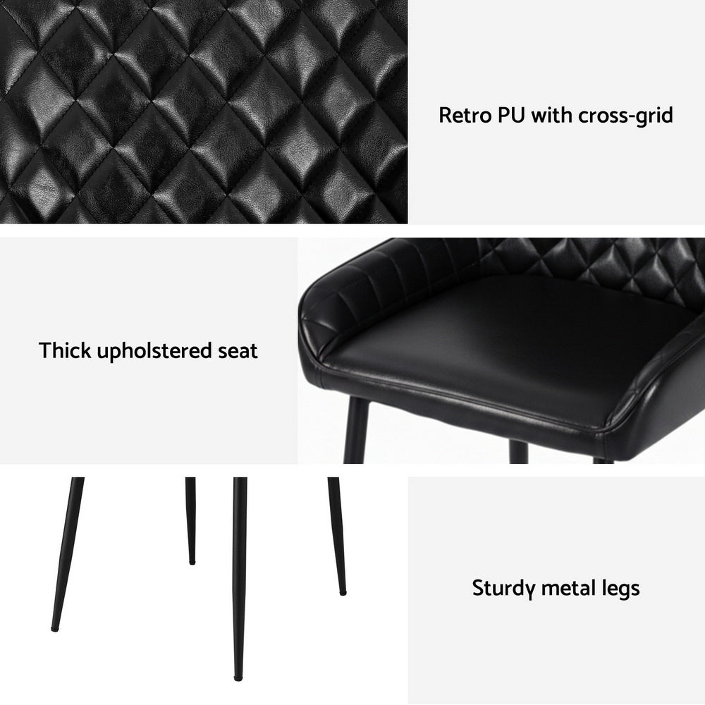 Artiss 4x Dining Chairs Retro PU Leather Kitchen Lounge Cafe Accent Chair Black-Furniture > Dining > Kitchen & Dining Chairs-PEROZ Accessories