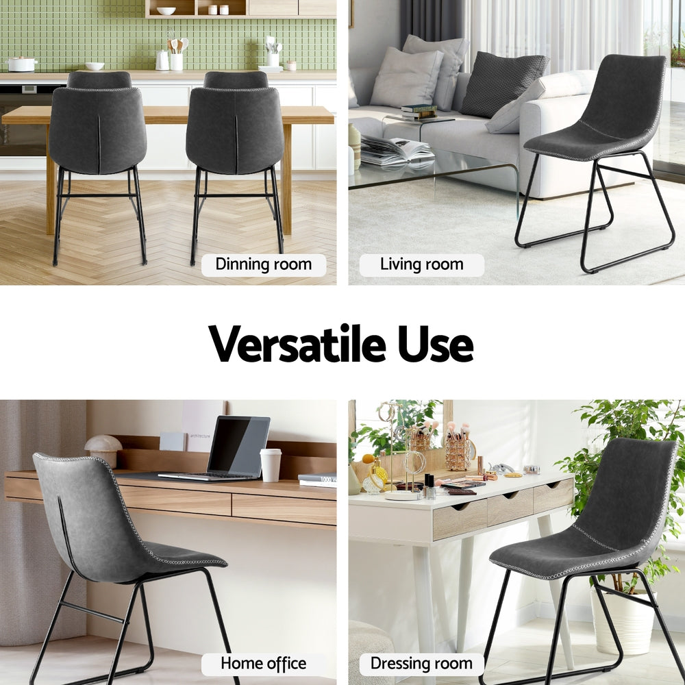Artiss 4x Dining Chairs Retro PU Leather Kitchen Lounge Cafe Accent Chair Grey-Furniture > Dining > Kitchen & Dining Chairs-PEROZ Accessories