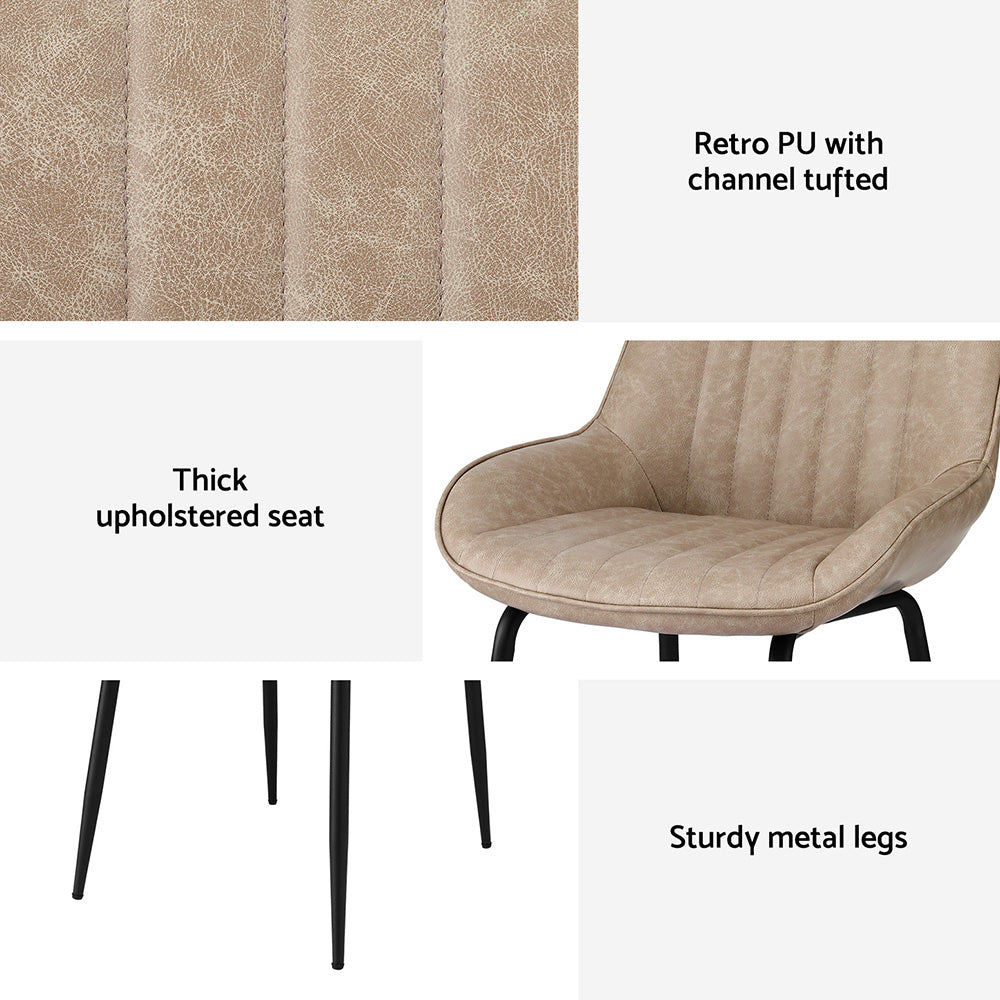 Artiss 4x Dining Chairs Retro PU Leather Kitchen Lounge Cafe Accent Chair Khaki-Furniture > Dining > Kitchen & Dining Chairs-PEROZ Accessories