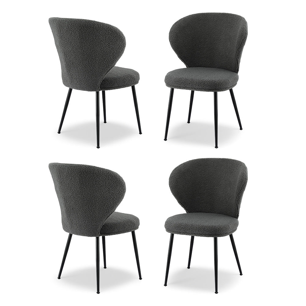 Artiss 4x Dining Chairs Sherpa Boucle Wing Back Grey-Furniture > Dining > Kitchen & Dining Chairs-PEROZ Accessories