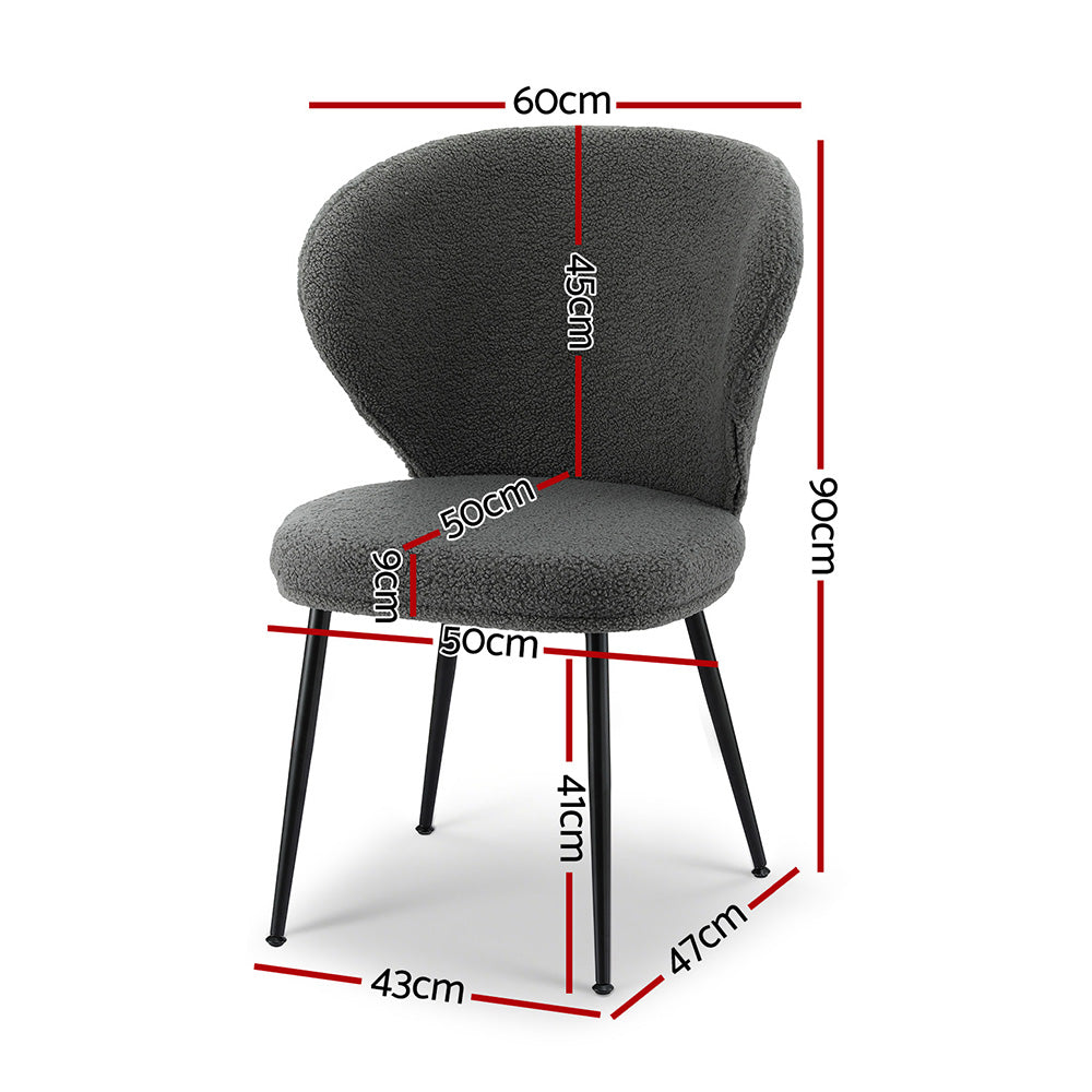 Artiss 4x Dining Chairs Sherpa Boucle Wing Back Grey-Furniture > Dining > Kitchen & Dining Chairs-PEROZ Accessories
