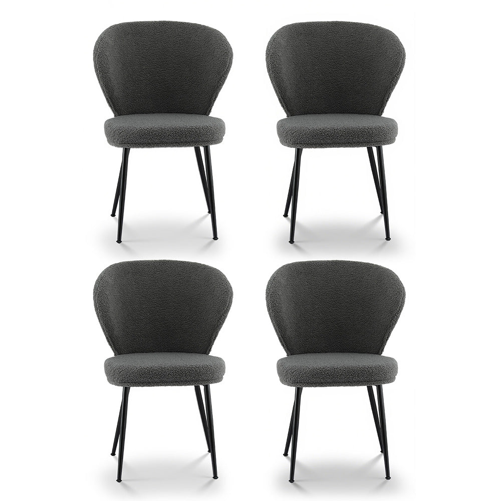 Artiss 4x Dining Chairs Sherpa Boucle Wing Back Grey-Furniture > Dining > Kitchen & Dining Chairs-PEROZ Accessories