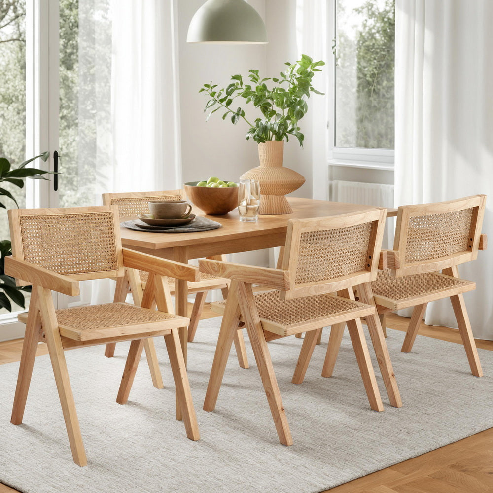 Artiss 4x Dining Chairs Wooden Rattan Seat Rubber Wood Frame-Furniture > Dining > Kitchen & Dining Chairs-PEROZ Accessories
