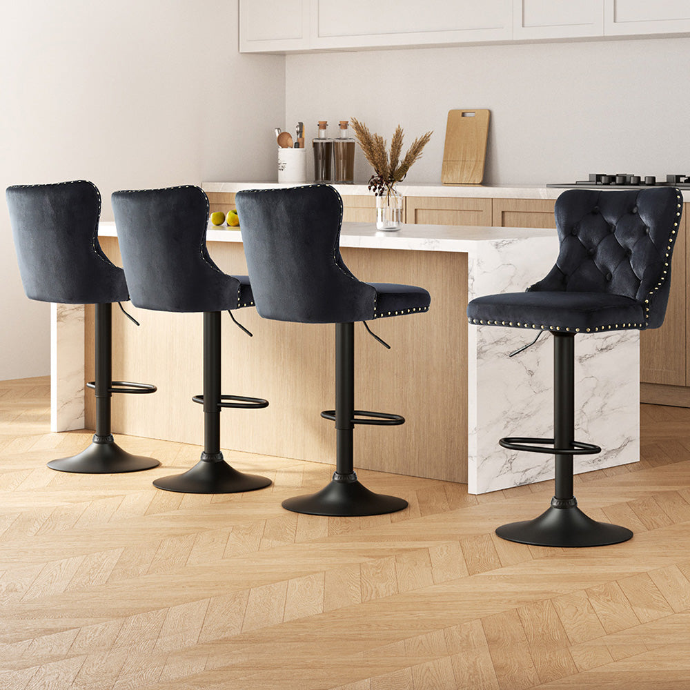 Artiss 4x Velvet Bar Stool Adjustable Height Nailhead Trim Kitchen Counter Stool-Furniture > Bar Stools & Chairs > Table & Bar Stools-PEROZ Accessories