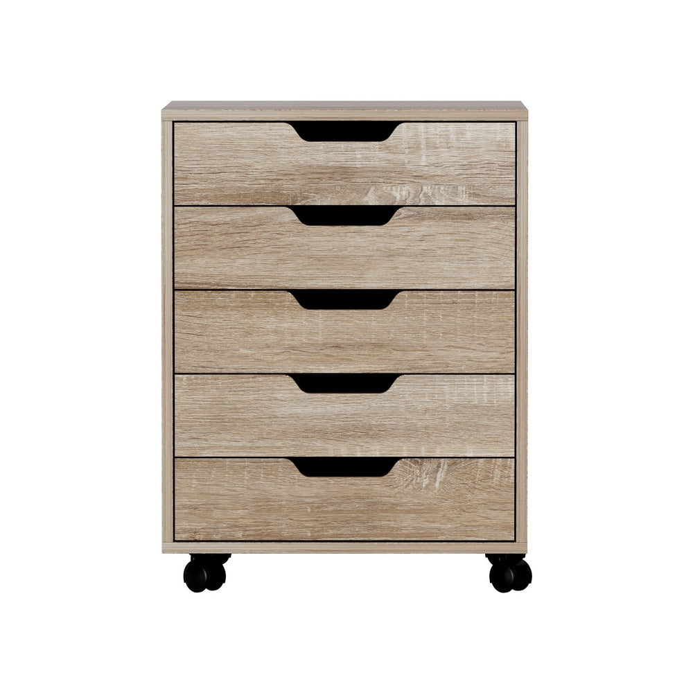 Artiss 5-Drawer Filing Cabinet Mobile Rolling Storage Cabinet Chest of Drawers Stand Scratch Beige-Furniture > Office > Storage Cabinets-PEROZ Accessories