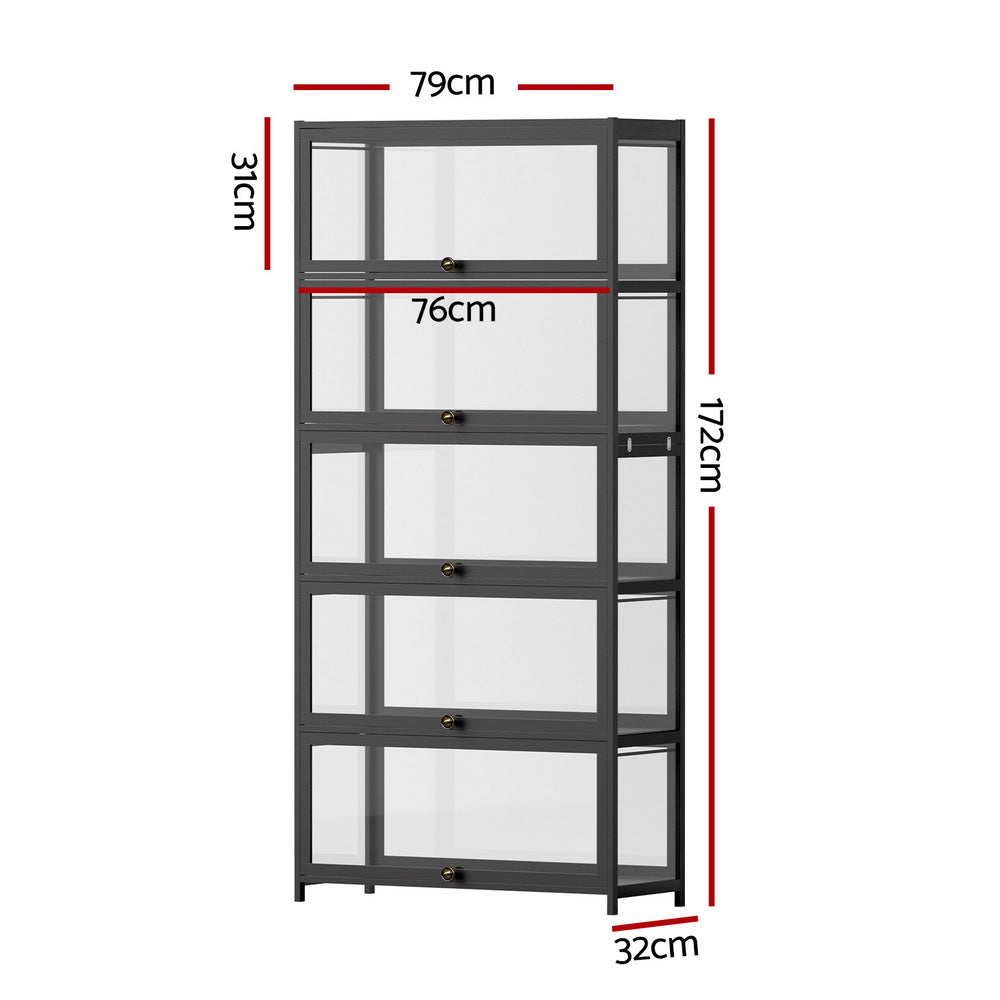 Artiss 5-Tier Display Cabinet Storage Bookshelf Clear Shelf Black-Furniture > Living Room > Bookcases & Shelves-PEROZ Accessories