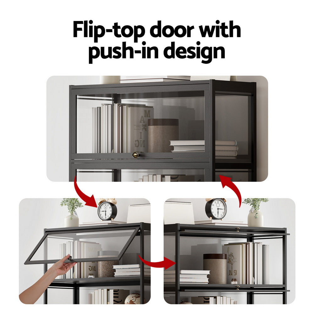 Artiss 5-Tier Display Cabinet Storage Bookshelf Clear Shelf Black-Furniture > Living Room > Bookcases & Shelves-PEROZ Accessories
