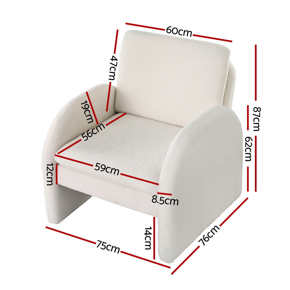 Artiss Armchair Accent Chair Lounge Tub Sofa Couch Curved Arm Seat Boucle White-Furniture > Bar Stools & Chairs > Arm Chairs & Recliners-PEROZ Accessories