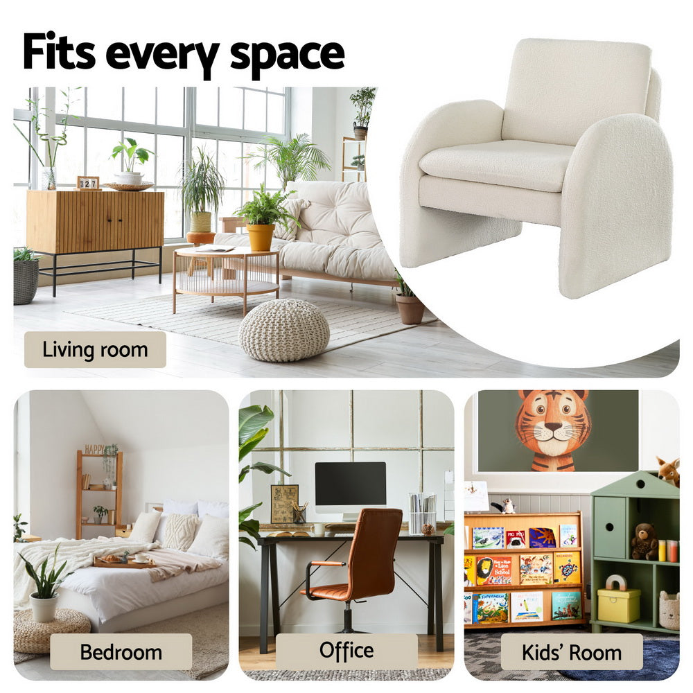 Artiss Armchair Accent Chair Lounge Tub Sofa Couch Curved Arm Seat Boucle White-Furniture > Bar Stools & Chairs > Arm Chairs & Recliners-PEROZ Accessories