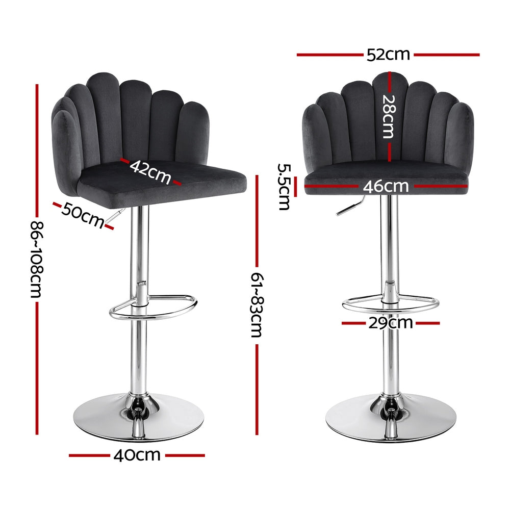 Artiss Bar Stool X2 Kitchen Dining Counter Gaslift Chair Adjustable Velvet Grey-Furniture > Bar Stools & Chairs > Table & Bar Stools-PEROZ Accessories