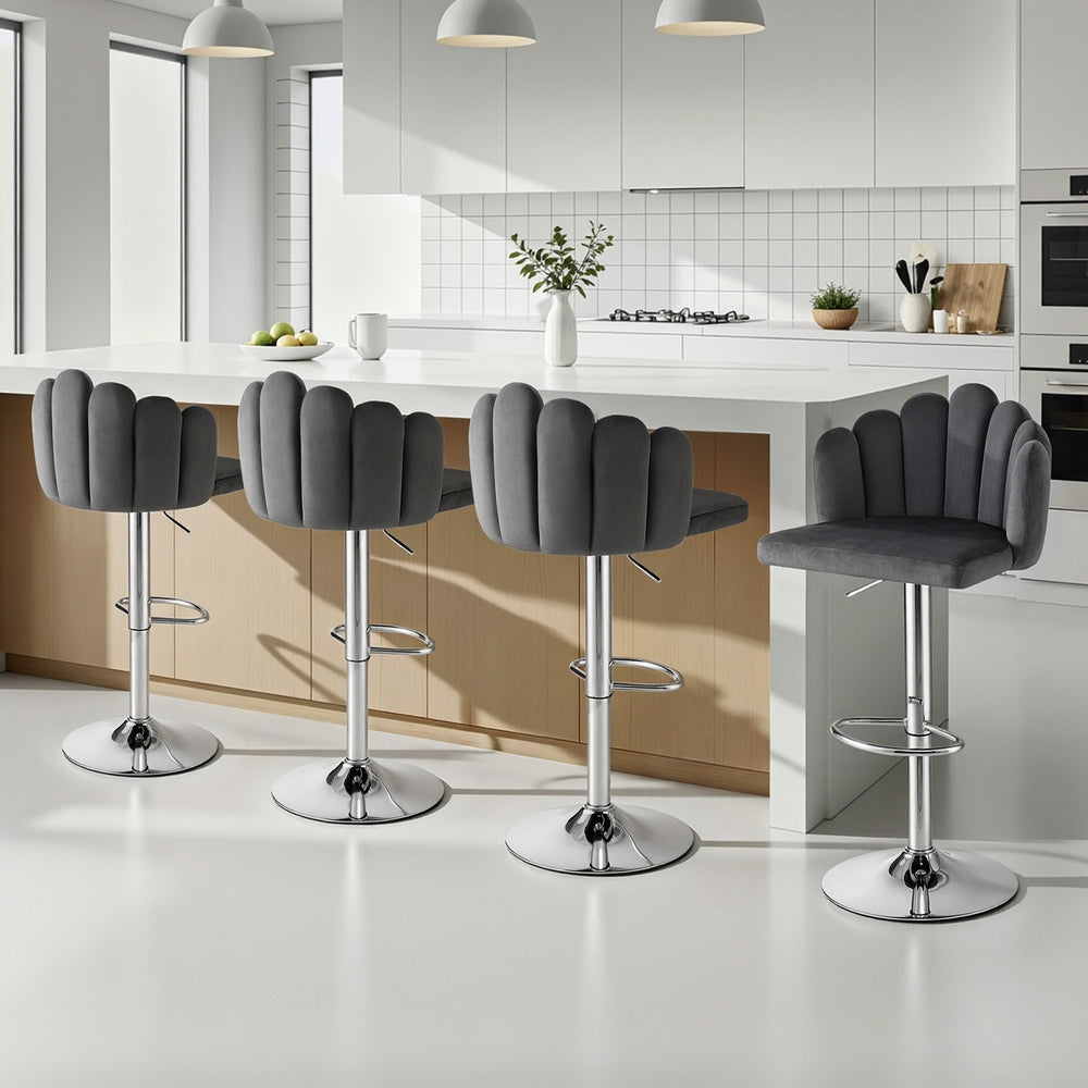 Artiss Bar Stool X4 Kitchen Dining Counter Gaslift Chair Adjustable Velvet Grey-Furniture > Bar Stools & Chairs > Table & Bar Stools-PEROZ Accessories