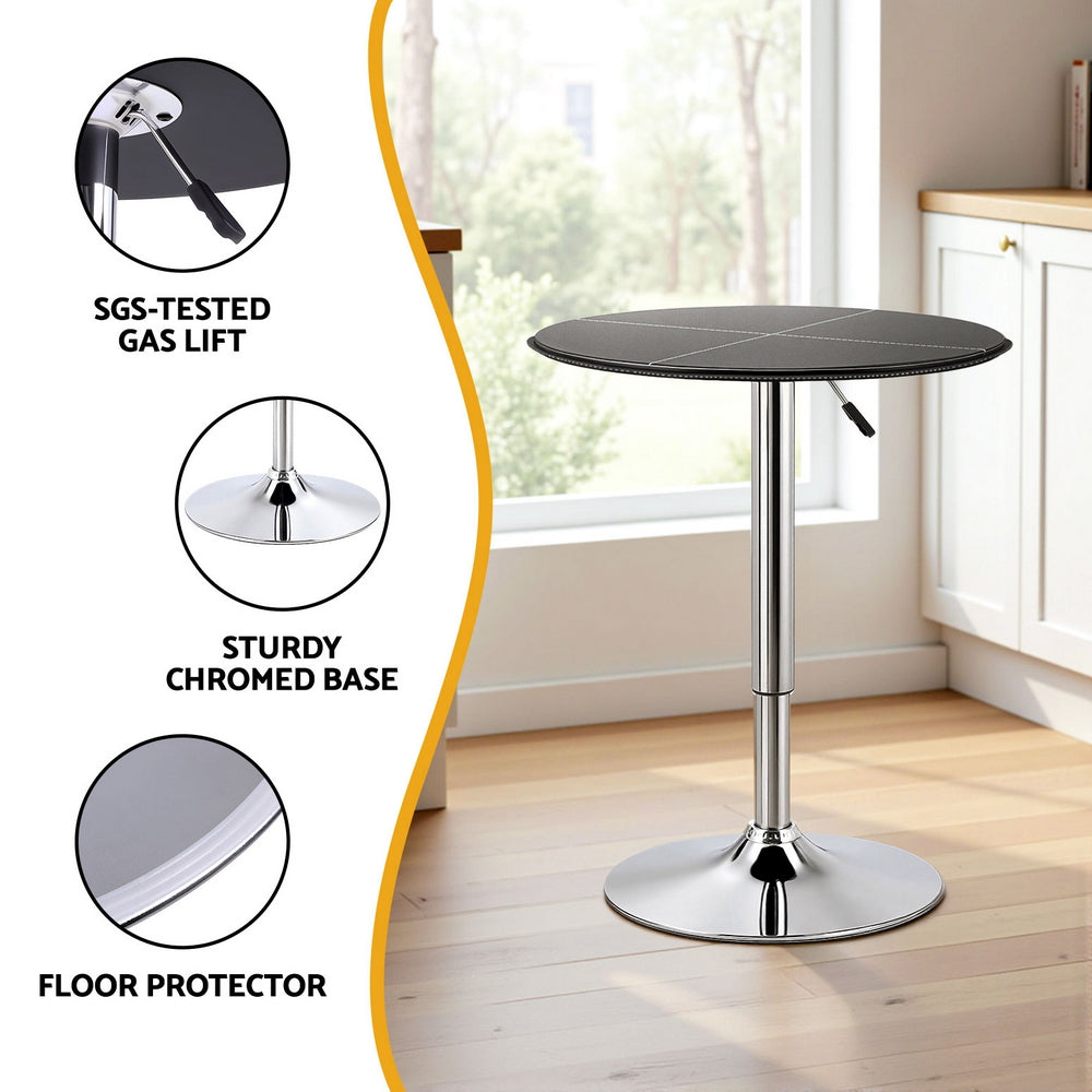 Artiss Bar Table Round Swivel Height Adjustable 62cm Modern PVC Leather Black-Furniture > Bar Stools & Chairs > Table & Bar Stools-PEROZ Accessories
