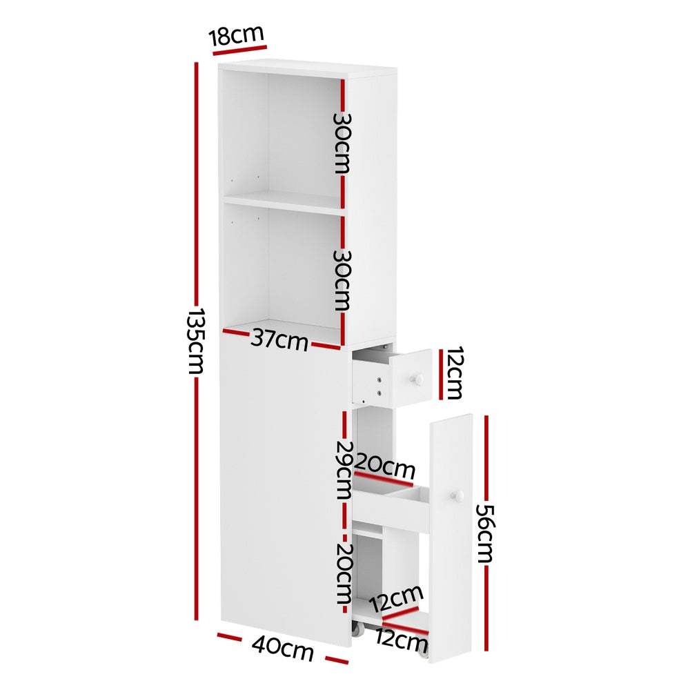 Artiss Bathroom Cabinet Storage Slim Organiser Drawer Toilet Corner 135cm White-Furniture > Bathroom > Bathroom Cabinets, Cupboards & Storage-PEROZ Accessories