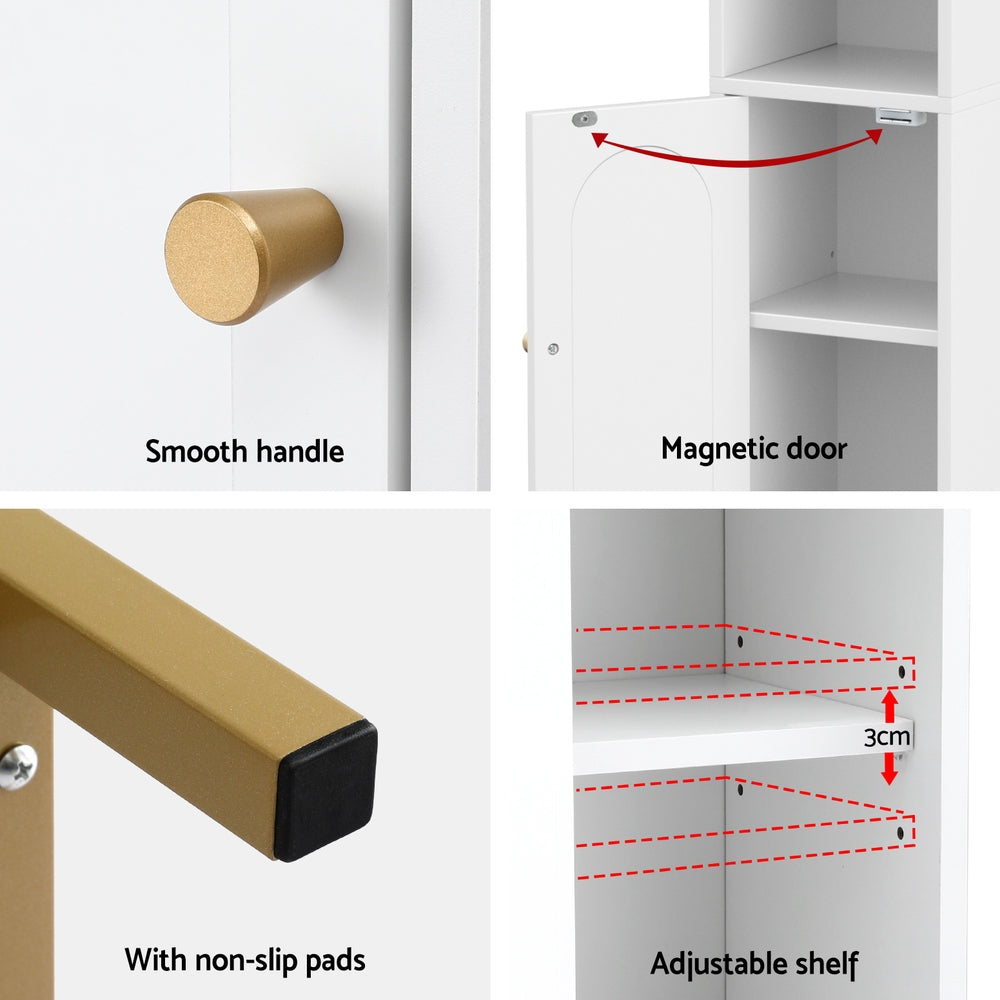 Artiss Bathroom Storage Cabinet Floor Organizer Toilet Corner Adjustable Shelf with Door White-Furniture > Bathroom > Bathroom Cabinets, Cupboards & Storage-PEROZ Accessories