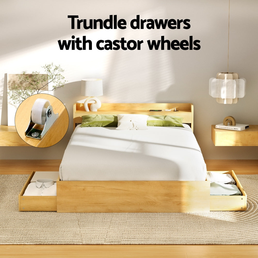 Artiss Bed Frame Double Size with Charging Ports and 2 Drawers AURA-Furniture > Dining > Kitchen & Dining Chairs-PEROZ Accessories