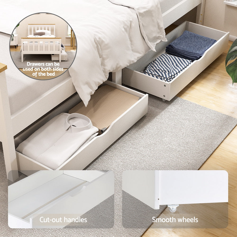 Artiss Bed Frame Single Size Wooden Platform with 2 Storage Drawers White PONY-Furniture > Bedroom > Beds & Bed Frames-PEROZ Accessories