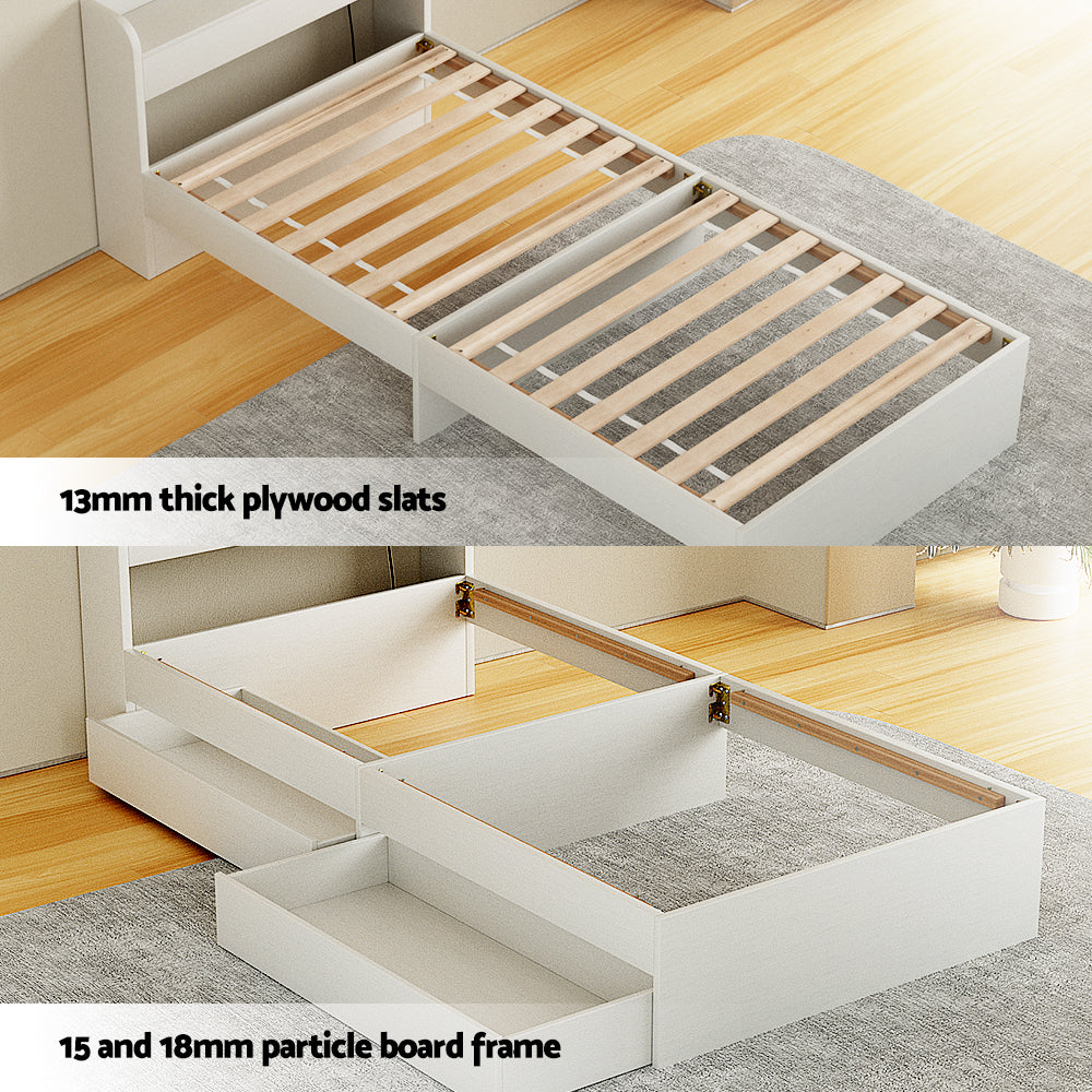 Artiss Bed Frame Single Size with Charging Ports and 2 Drawers AURA-Furniture > Bedroom > Beds & Bed Frames-PEROZ Accessories