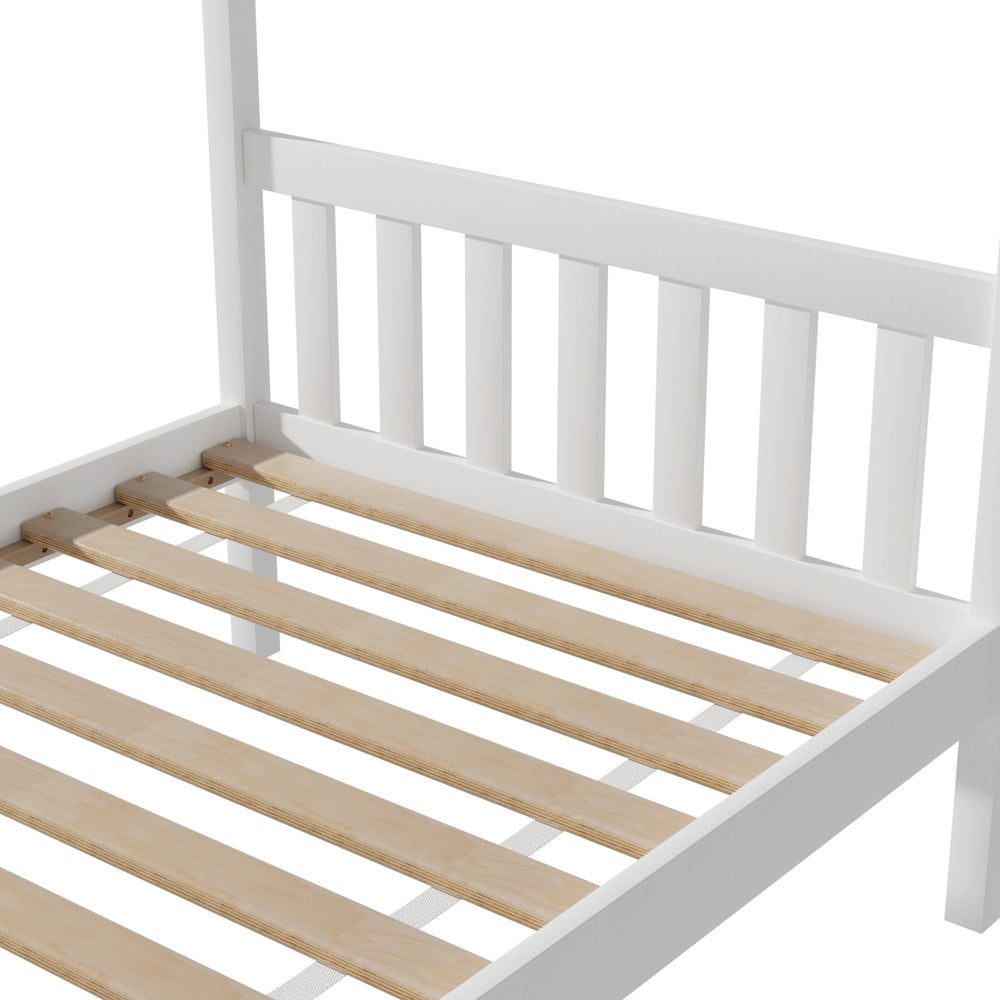 Artiss Bed Frame Wooden Base Kids Single Timber House Beds White-Furniture > Bedroom > Beds & Bed Frames-PEROZ Accessories