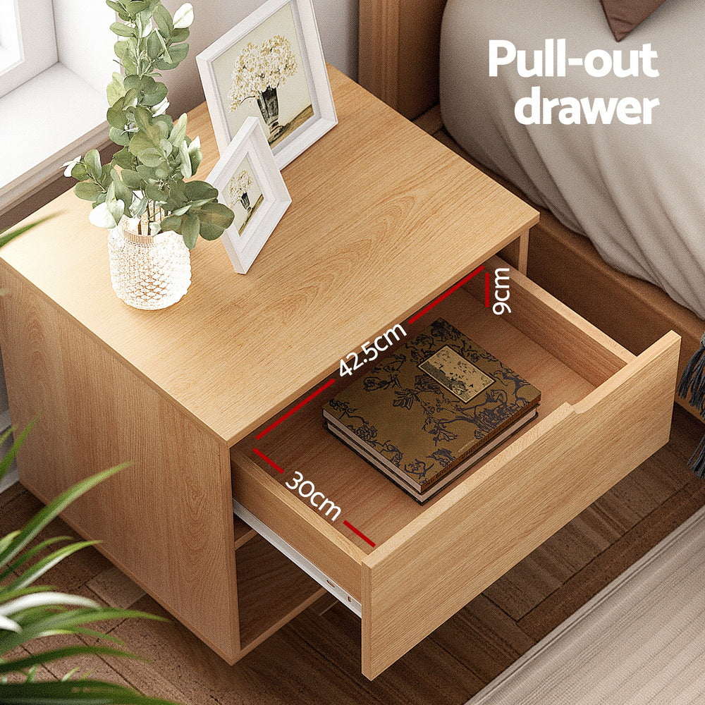 Artiss Bedside Table 1 Drawer 1 Shelf Nightstand Pine-Furniture > Bedroom > Bedside Tables-PEROZ Accessories