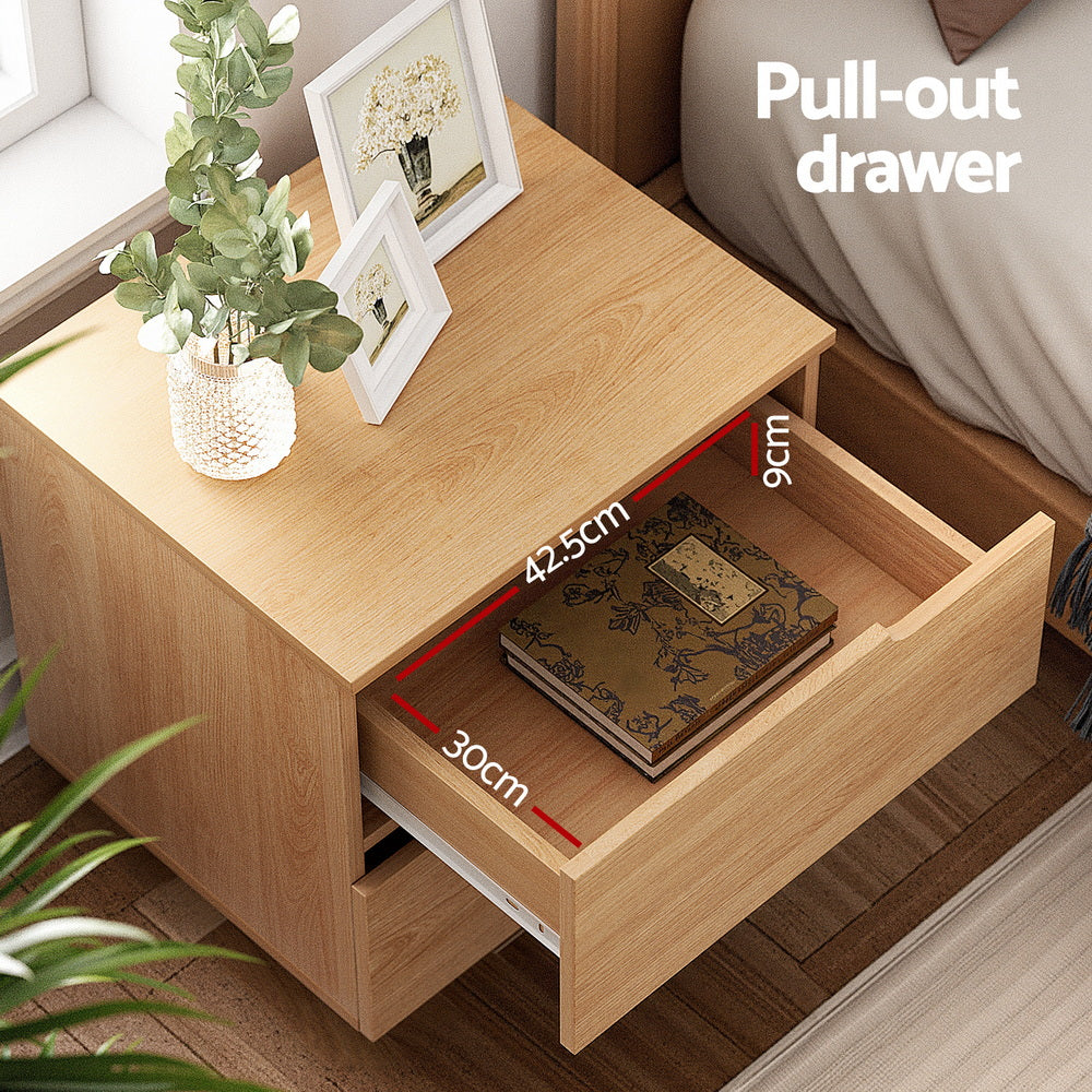 Artiss Bedside Table 2 Drawers Nightstand Pine-Furniture > Bedroom > Bedside Tables-PEROZ Accessories