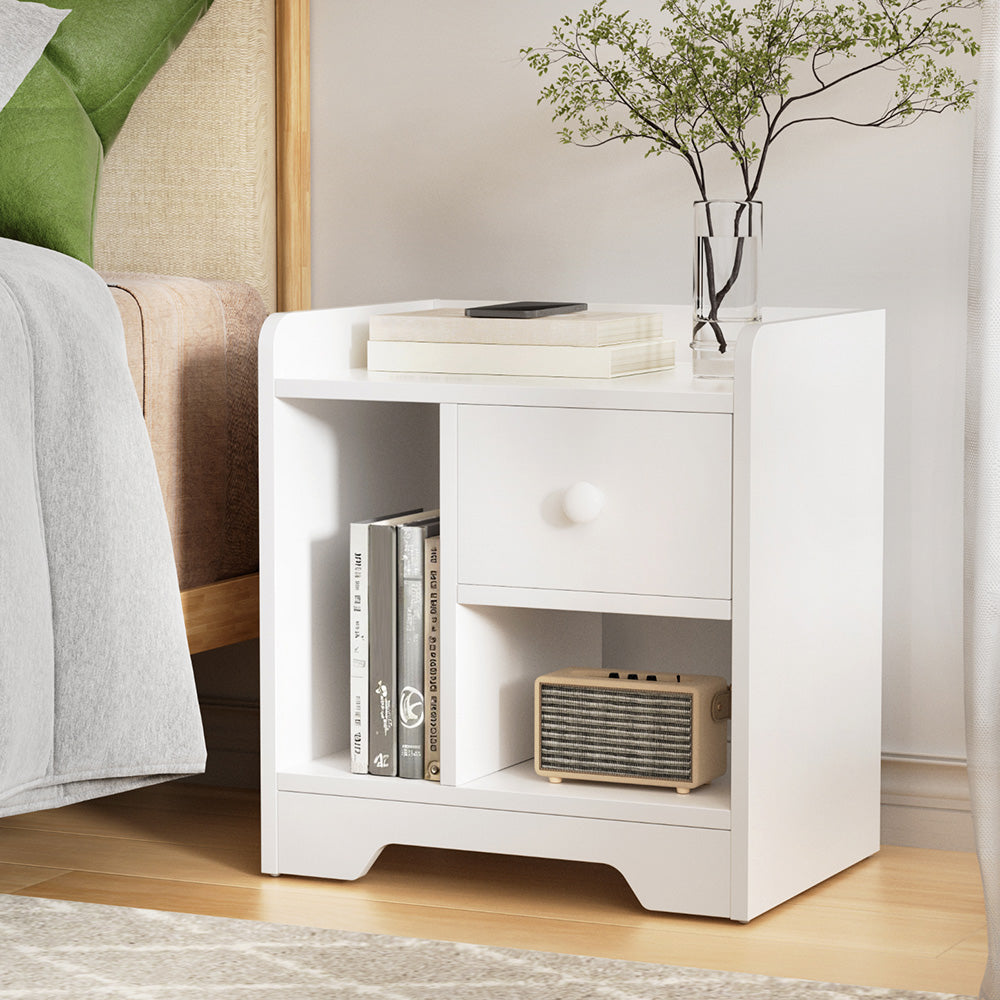 Artiss Bedside Table Drawer Nightstand Side End Table Storage Open Shelf White-Furniture > Bedroom > Dressers-PEROZ Accessories