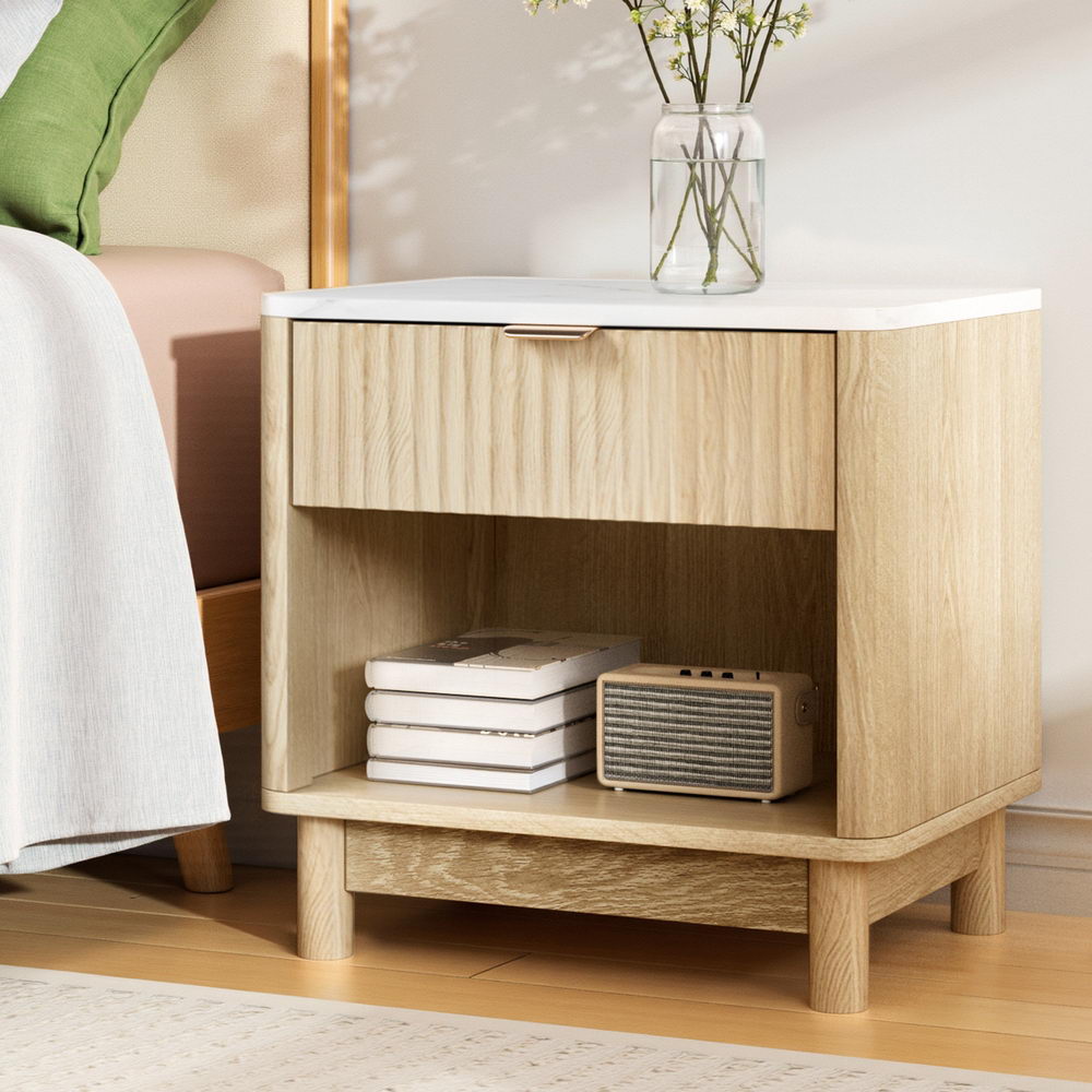 Artiss Bedside Table Nightstand 1 Drawer Shelves Pine-Furniture > Bedroom > Bedside Tables-PEROZ Accessories