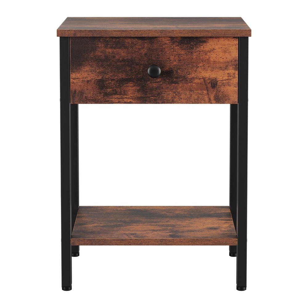 Artiss Bedside Table Nightstand 1 Drawer Shelves Walnut-Furniture > Bedroom > Bedside Tables-PEROZ Accessories