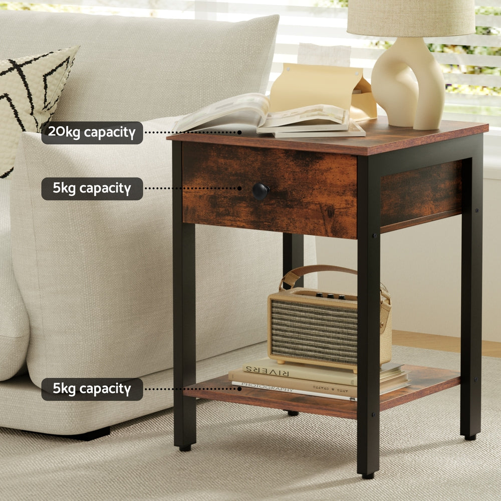 Artiss Bedside Table Nightstand 1 Drawer Shelves Walnut-Furniture > Bedroom > Bedside Tables-PEROZ Accessories