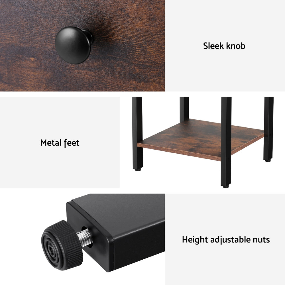 Artiss Bedside Table Nightstand 1 Drawer Shelves Walnut-Furniture > Bedroom > Bedside Tables-PEROZ Accessories