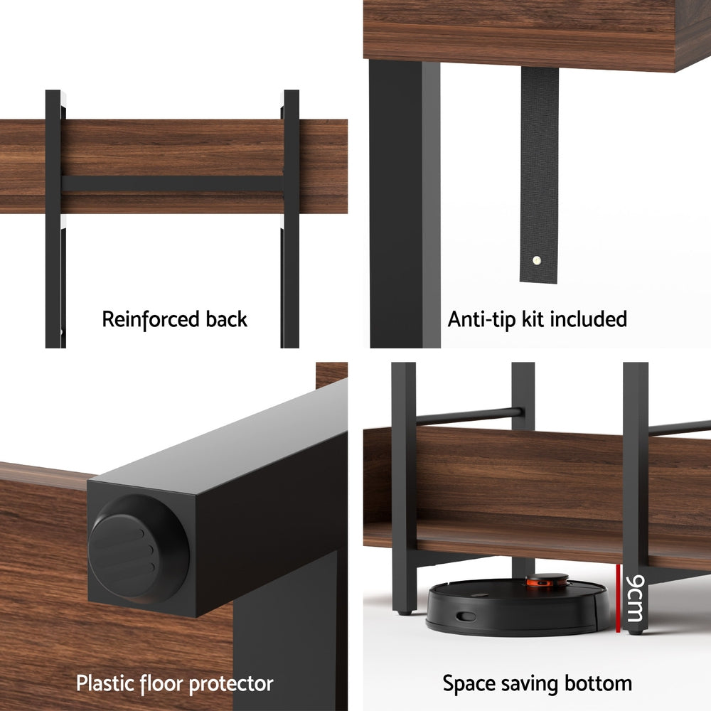 Artiss Bookshelf 5-Tier Bookcase Display Shelves Metal Storage Stand Rack Walnut-Furniture > Living Room > Bookcases & Shelves-PEROZ Accessories