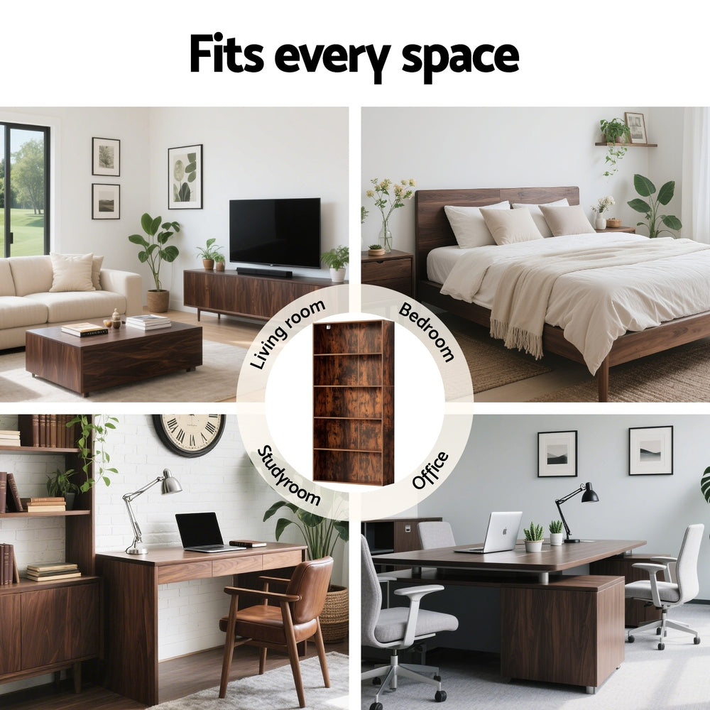 Artiss Bookshelf 5 Tiers Walnut-Furniture > Living Room > Bookcases & Shelves-PEROZ Accessories