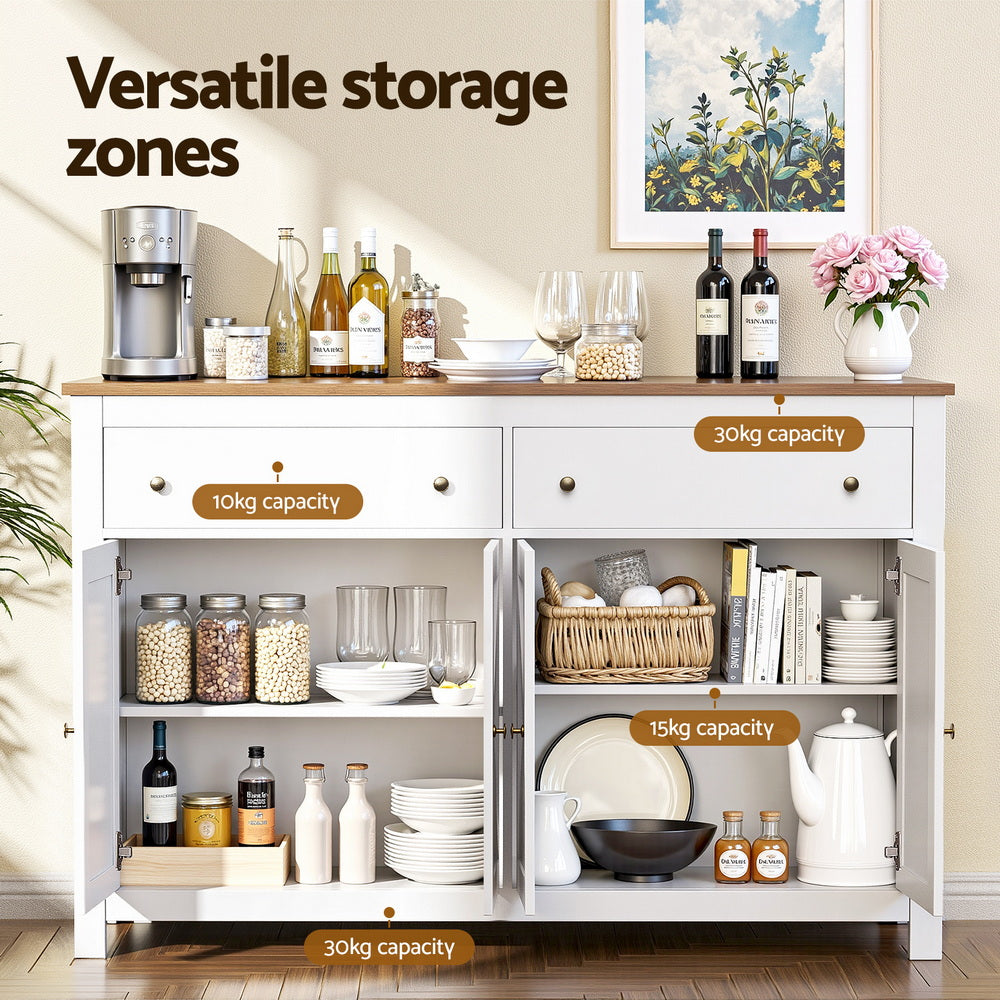 Artiss Buffet Sideboard Storage Cabinet Kitchen Cupboard 2 Drawers 140CM White-Furniture > Dining > Buffets & Sideboards-PEROZ Accessories