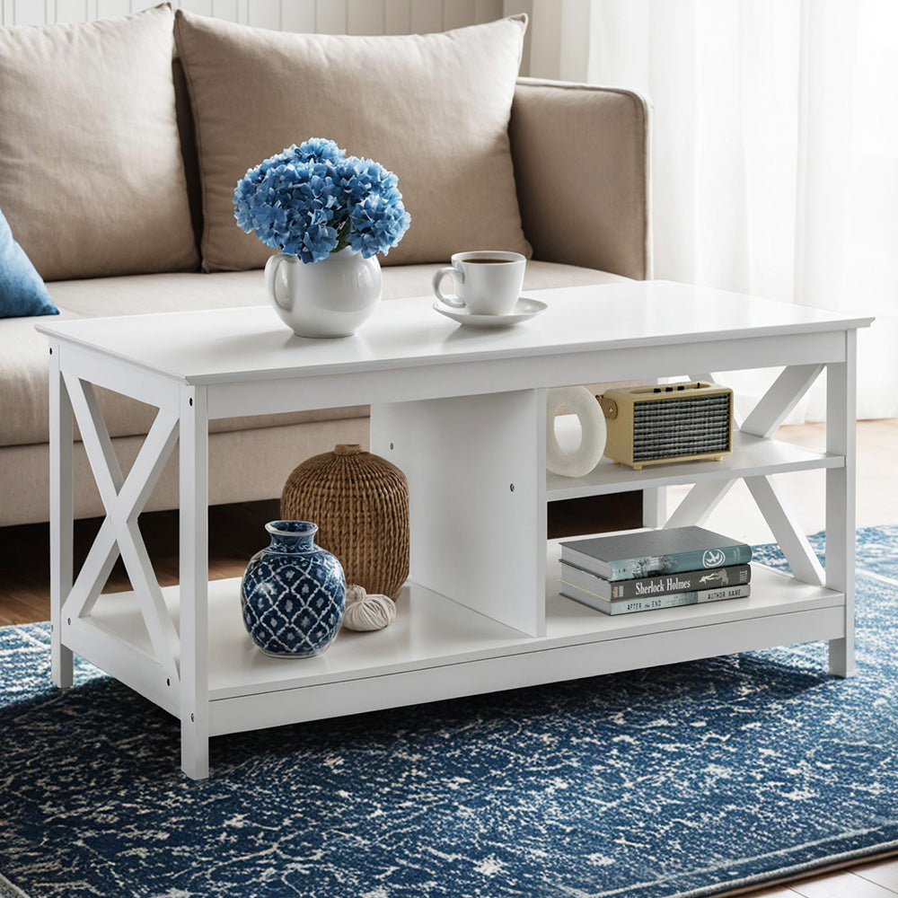 Artiss Coffee Table Storage Shelf White-Furniture > Living Room > Coffee Tables-PEROZ Accessories