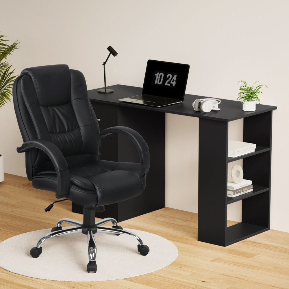 Artiss Computer Desk 120cm Executive Office Chair Set PU Leather High Back Black-Furniture > Office > Desks-PEROZ Accessories