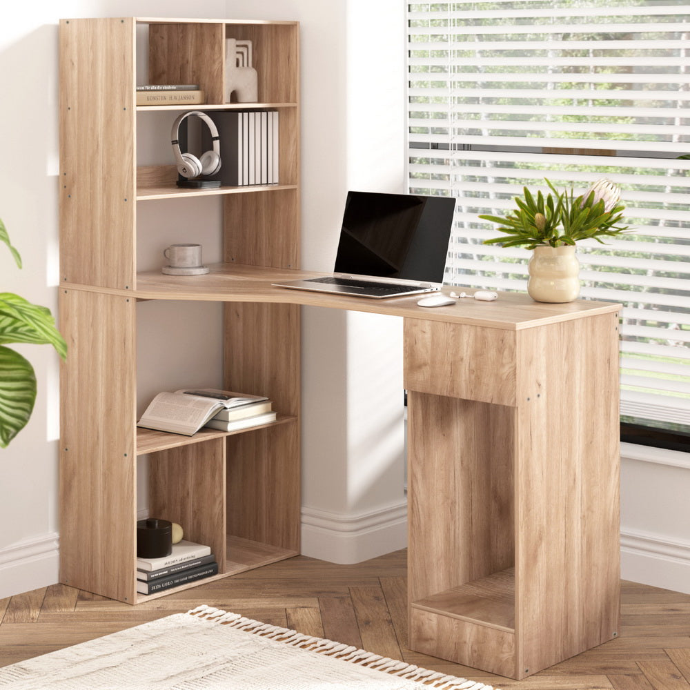 Artiss Computer Desk Bookshelf Drawer Cabinet Oak 120CM-Furniture > Office > Desks-PEROZ Accessories