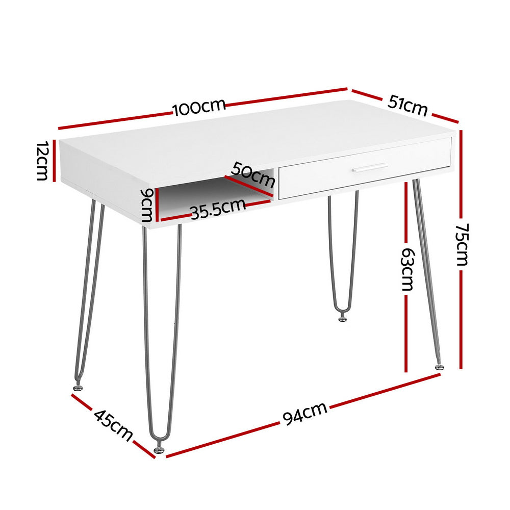 Artiss Computer Desk Drawer Cabinet Home Office Desks Workstation 100cm White-Furniture > Office > Desks-PEROZ Accessories