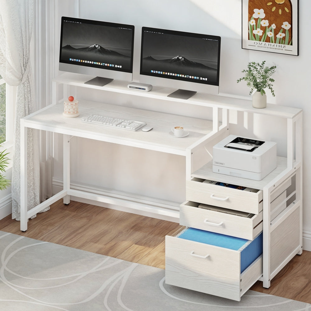Artiss Computer Desk Home Office Study Table Desks w/Drawers Open Shelf White 160CM-Furniture > Office > Desks-PEROZ Accessories