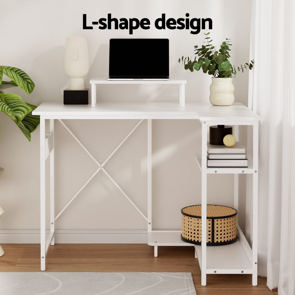 Artiss Computer Desk L-Shape Home Office Study Table Open Shelves White 100CM-Furniture > Office > Desks-PEROZ Accessories