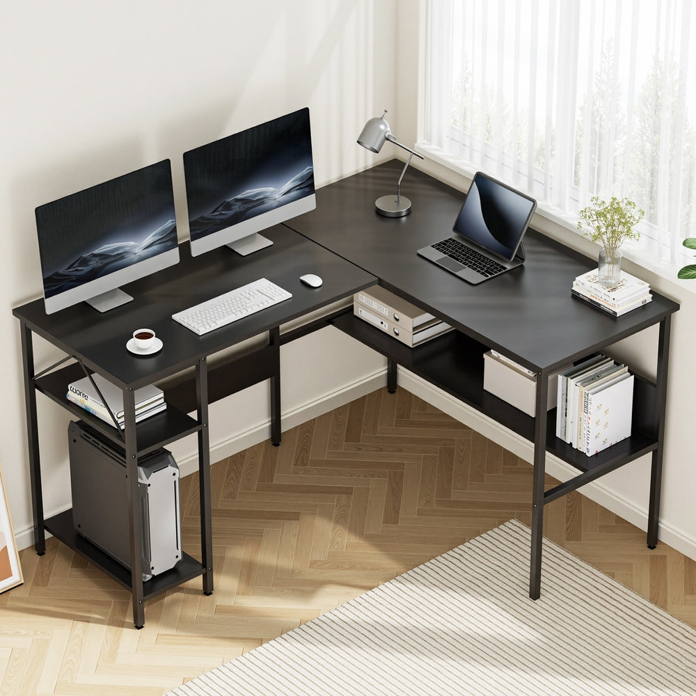 Artiss Computer Desk L shape Home Office Study Table Desks Open Shelf Black-Furniture > Office > Desks-PEROZ Accessories