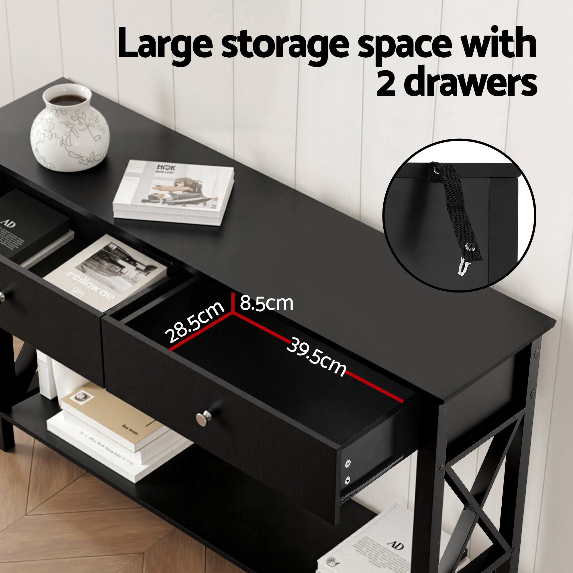 Artiss Console Table 2 Drawers 100CM Black-Furniture > Living Room > Side Tables-PEROZ Accessories