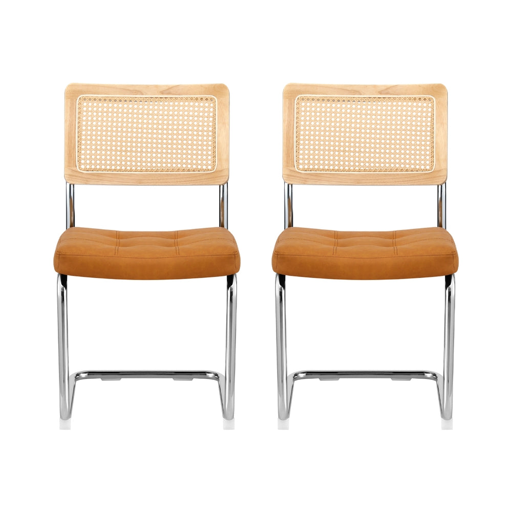 Artiss Dining Chairs Set of 2 PU Leather Rattan Cantilever Brown-Furniture > Dining > Kitchen & Dining Chairs-PEROZ Accessories