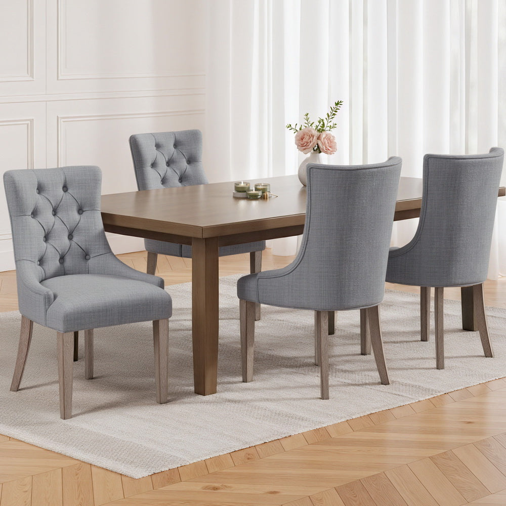 Artiss Dining Chairs Set of 4 Linen French Provincial Grey-Furniture > Dining > Kitchen & Dining Chairs-PEROZ Accessories