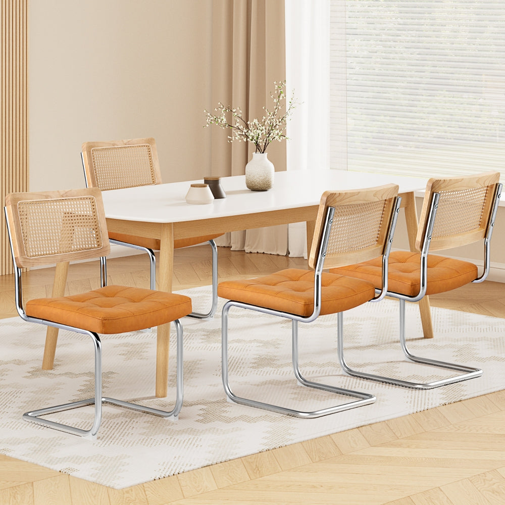 Artiss Dining Chairs Set of 4 PU Leather Rattan Cantilever Brown-Furniture > Dining > Kitchen & Dining Chairs-PEROZ Accessories