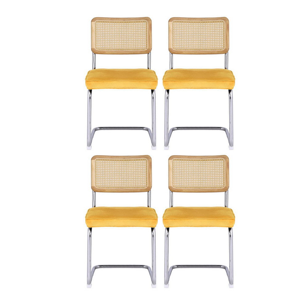 Artiss Dining Chairs Set of 4 Velvet Rattan Cantilever Yellow-Furniture > Dining > Kitchen & Dining Chairs-PEROZ Accessories