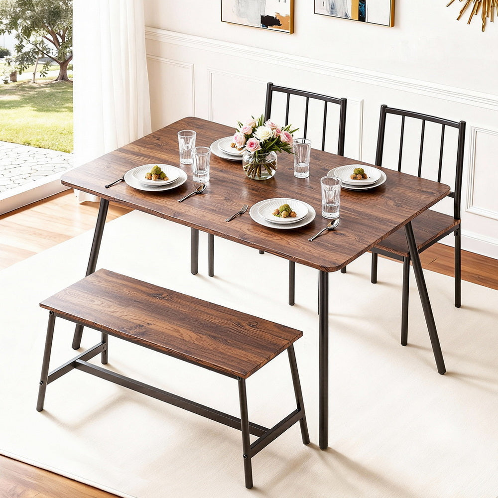 Artiss Dining Table and Chairs Set of 4 Bench Kitchen Furniture Rustic Brown-Furniture > Dining > Dining Set-PEROZ Accessories